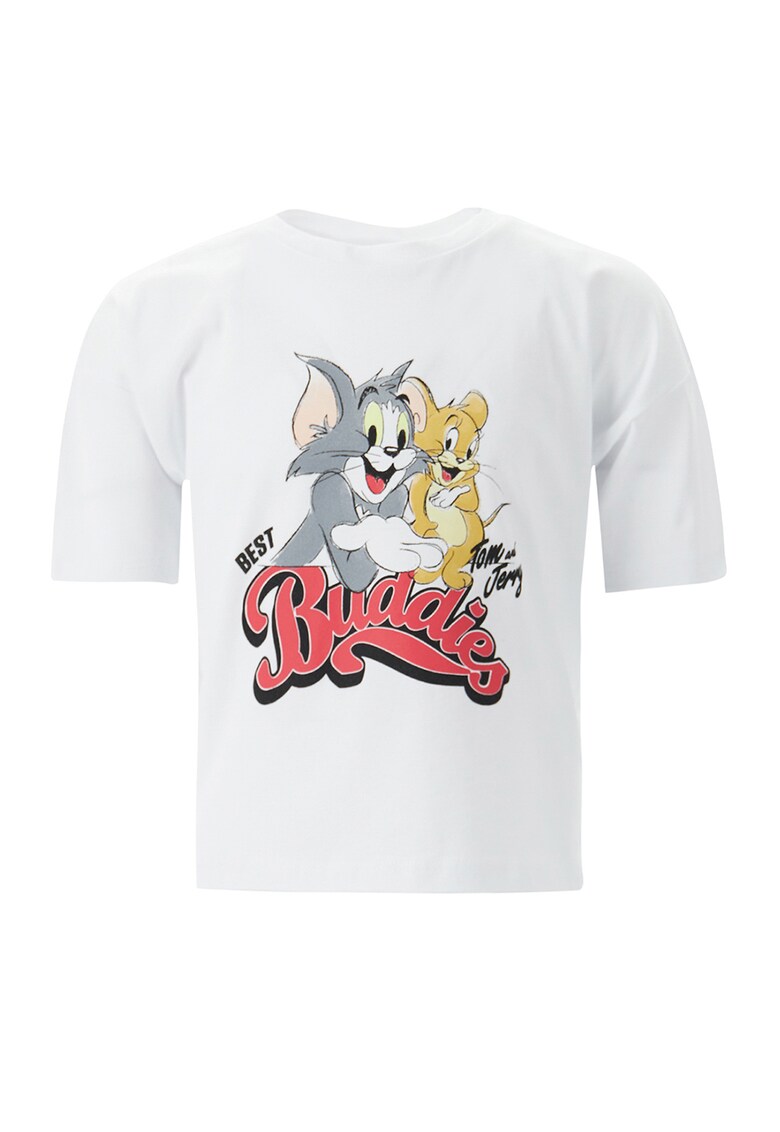 Tricou cu decolteu la baza gatului si imprimeu Tom&Jerry