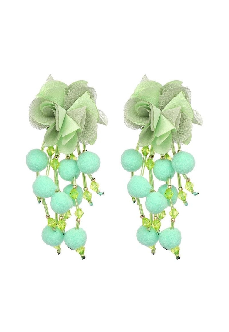 Cercei verzi - cu floare si Pom-Pom - Salmine C2 -