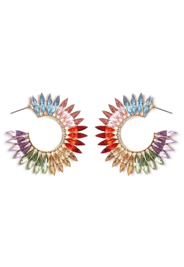 Cercei aurii - semirotunzi - cu pietre multicolore - Salmina C2 - Cercei aurii - semirotunzi - cu pietre multicolore - Salmina C2 -