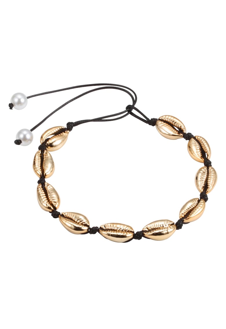 Colier cu scoici metalice - aurii - snur negru - ajustabil - Sanita C3 -