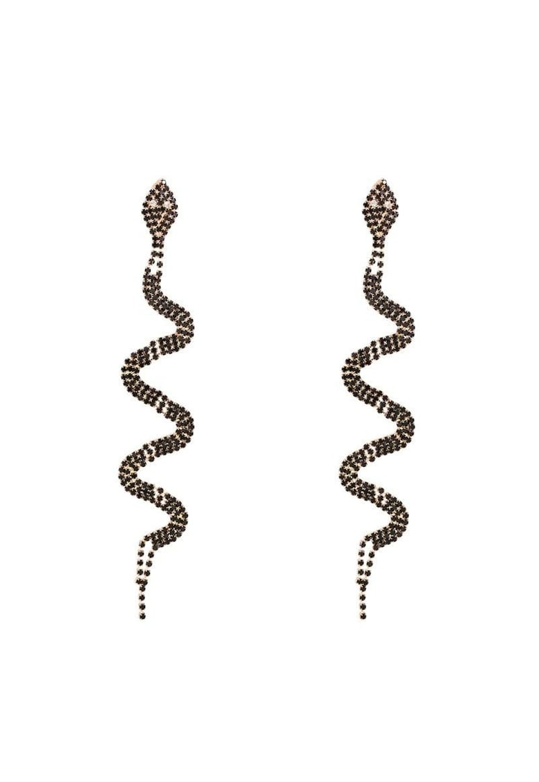 Cercei aurii - forma de sarpe - cu pietre negre - Saide C14 -
