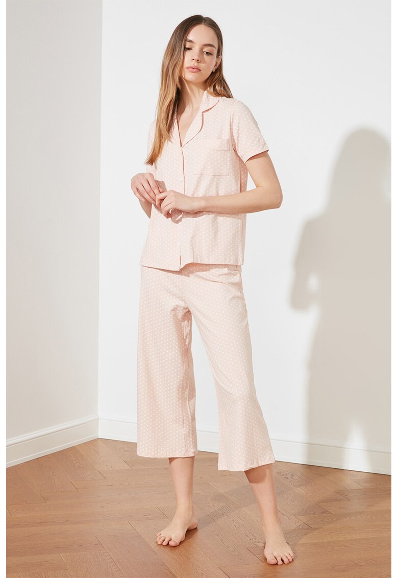 Pijama cu imprimeu si pantaloni trei sferturi fashiondays.ro imagine noua