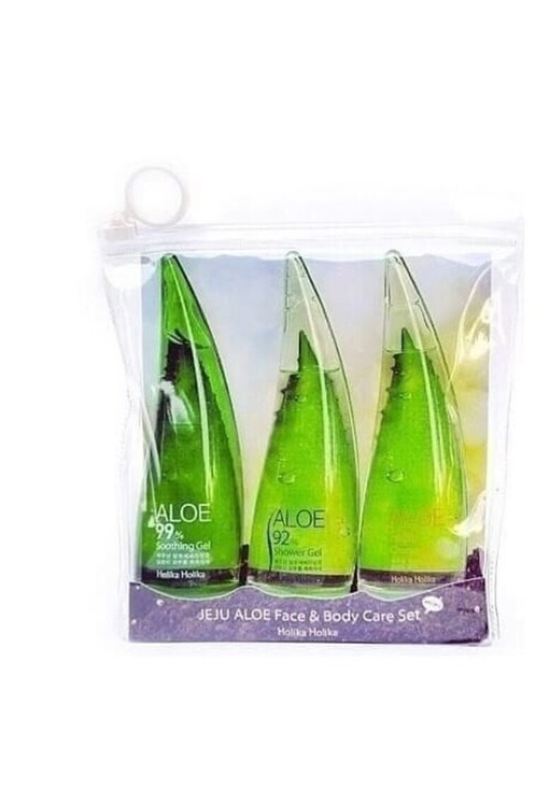 Set 3 mini produse cu aloe vera pentru ten uscat - Gel pentru fata - Gel de dus - Spuma curatare