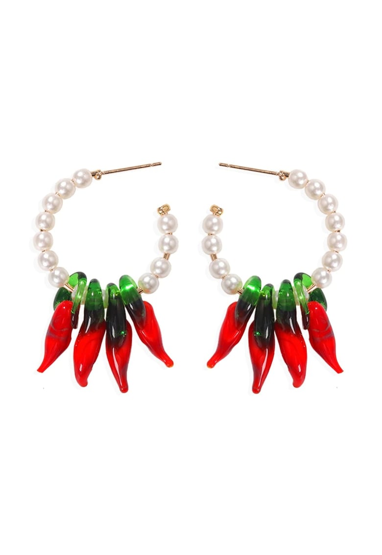 Cercei aurii - rotunzi - cu perle si jalapeno - Seila C1 -
