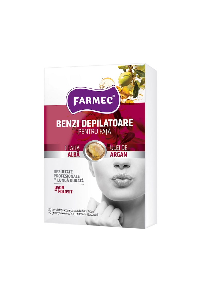 Benzi depilatoare pentru fata cu ceara alba si argan - 10x2 buc