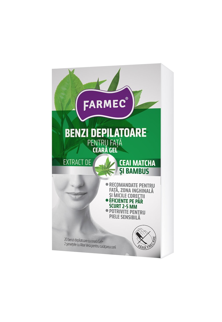 Benzi depilatoare pentru fata cu ceara gel - 20 benzi + 2 servetele