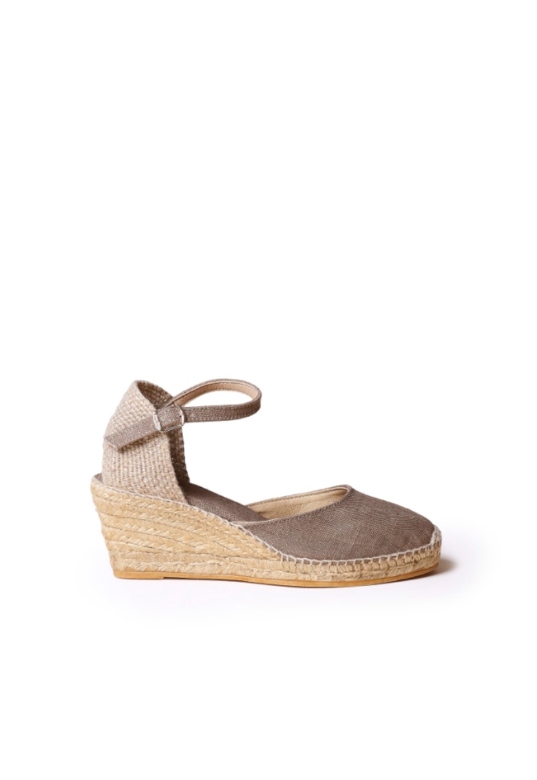 Sandale tip espadrile cu talpa wedge Caldes -  Bumbac/Material textil - Gri-Maro inchis