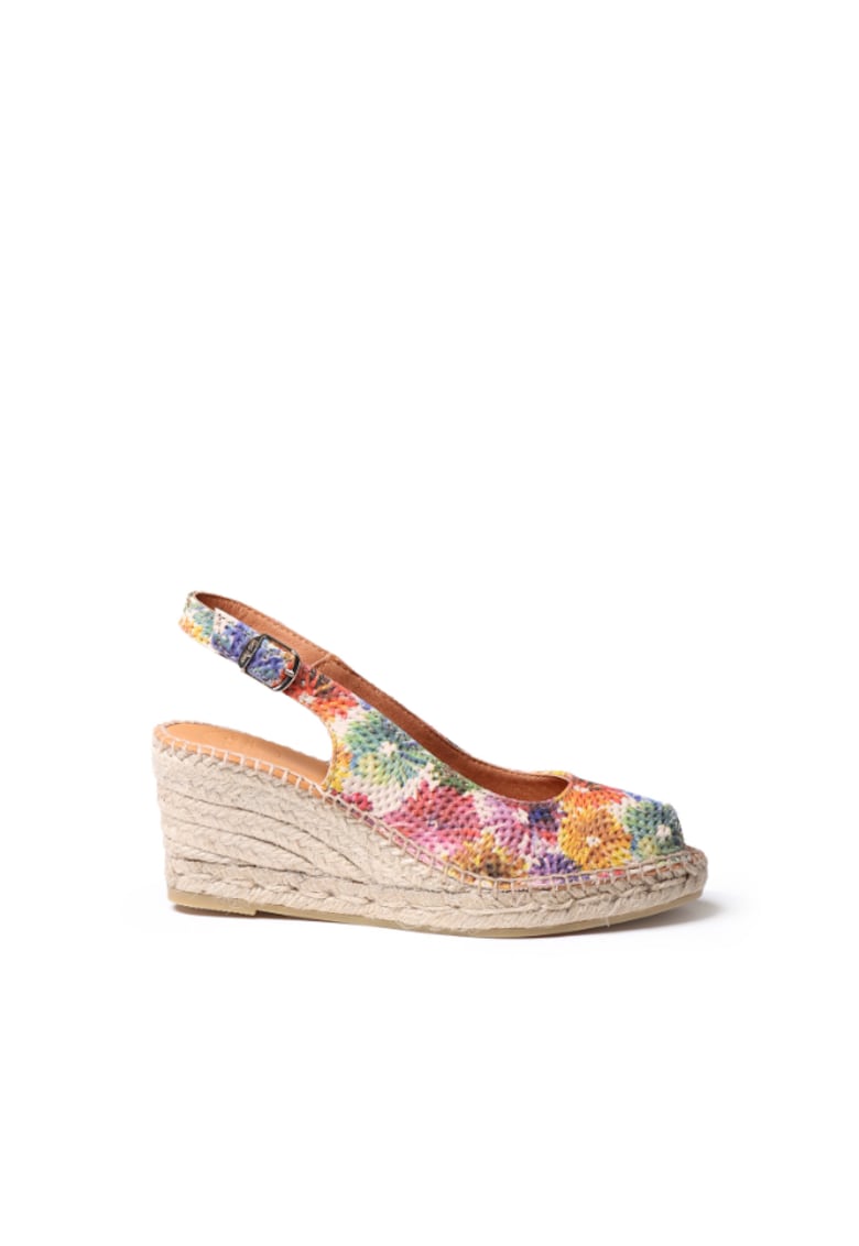 Sandale tip espadrile cu talpa wedge Carol-DM - Piele - Model floral - Multicolor