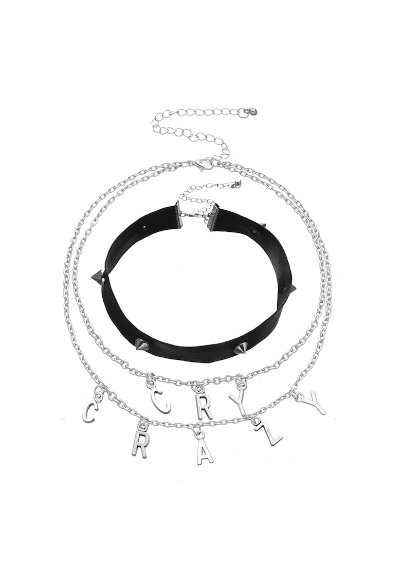 Set Choker si Colier in 2 straturi - argintiu - Roseline C13 - Set Choker si Colier in 2 straturi - argintiu - Roseline C13 -