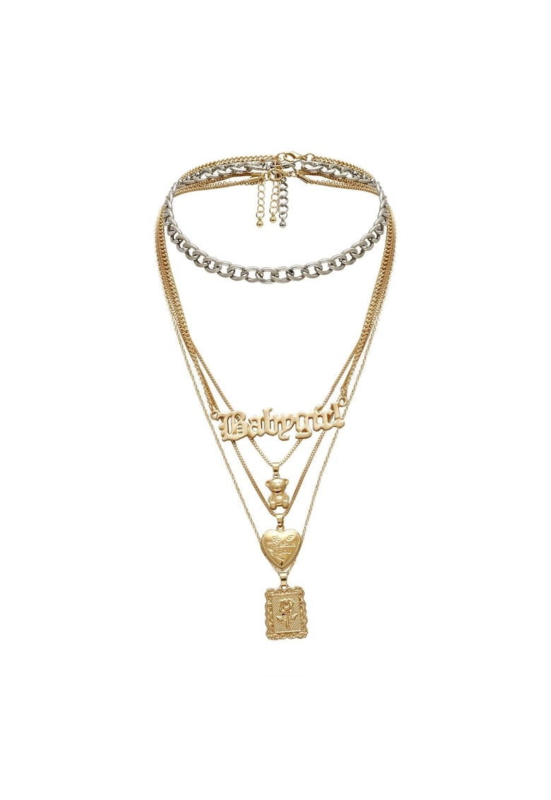 Colier in 5 straturi - auriu - cu inima si ursulet - Roselin C13 -