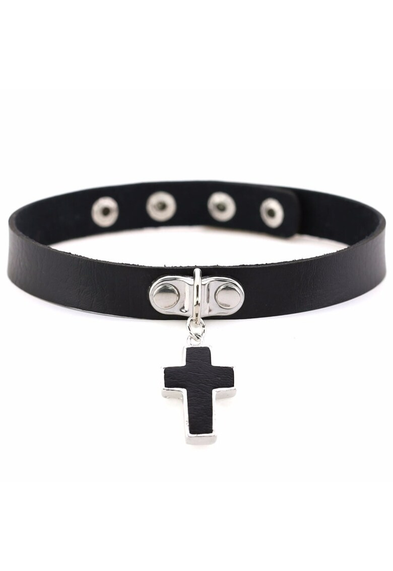 Colier Choker - negru - cu cruciulita - Roselynn C4 -
