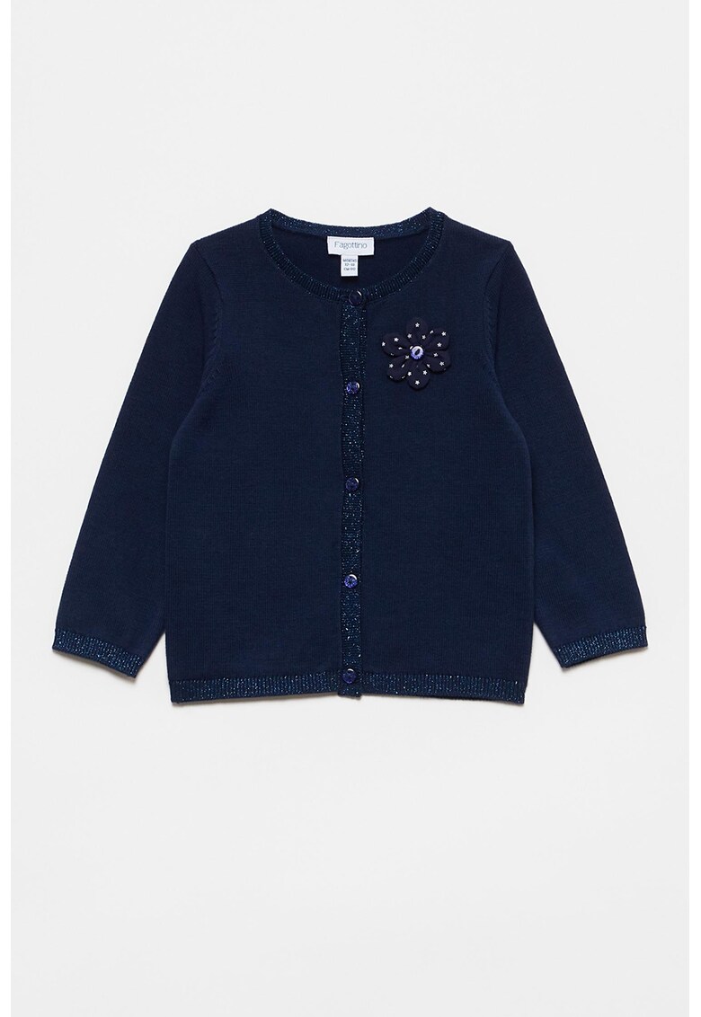 Cardigan cu insertii stralucitoare si aplicatie floare