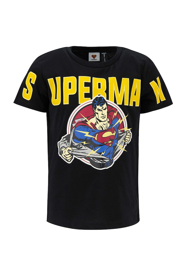 Tricou cu decolteu la baza gatului si imprimeu Superman