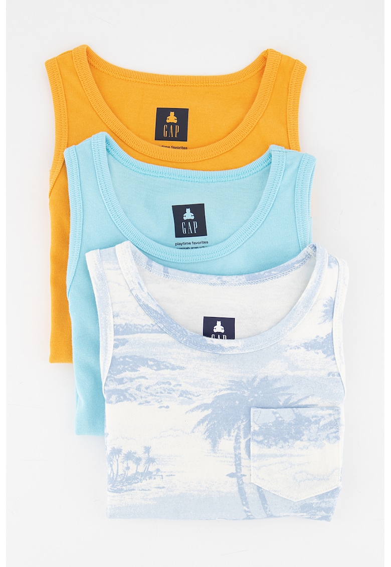 Set 3 piese de topuri de bumbac organic - Albastru deschis/oranj/alb