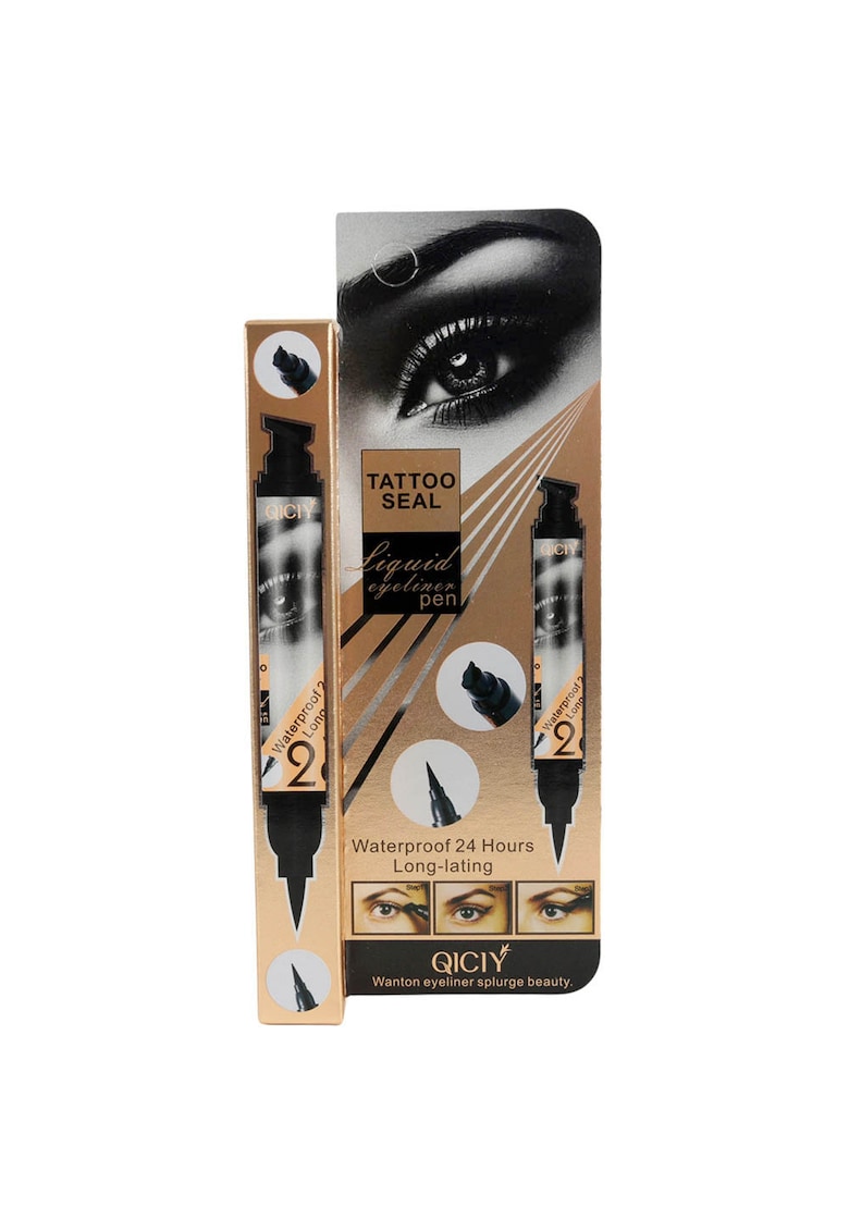 Tus de Ochi cu Stampila - Efect de Tatuaj - Rezistent la Apa 24h - Liquid Eyeliner Pen - Negru Intens - 5 g