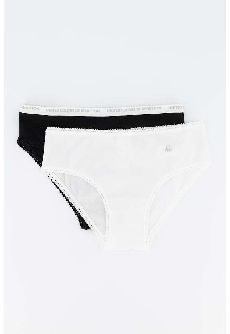 Set 2 perechi de chiloti fete - terminatii valurite - Negru/Alb - Alb - Negru -