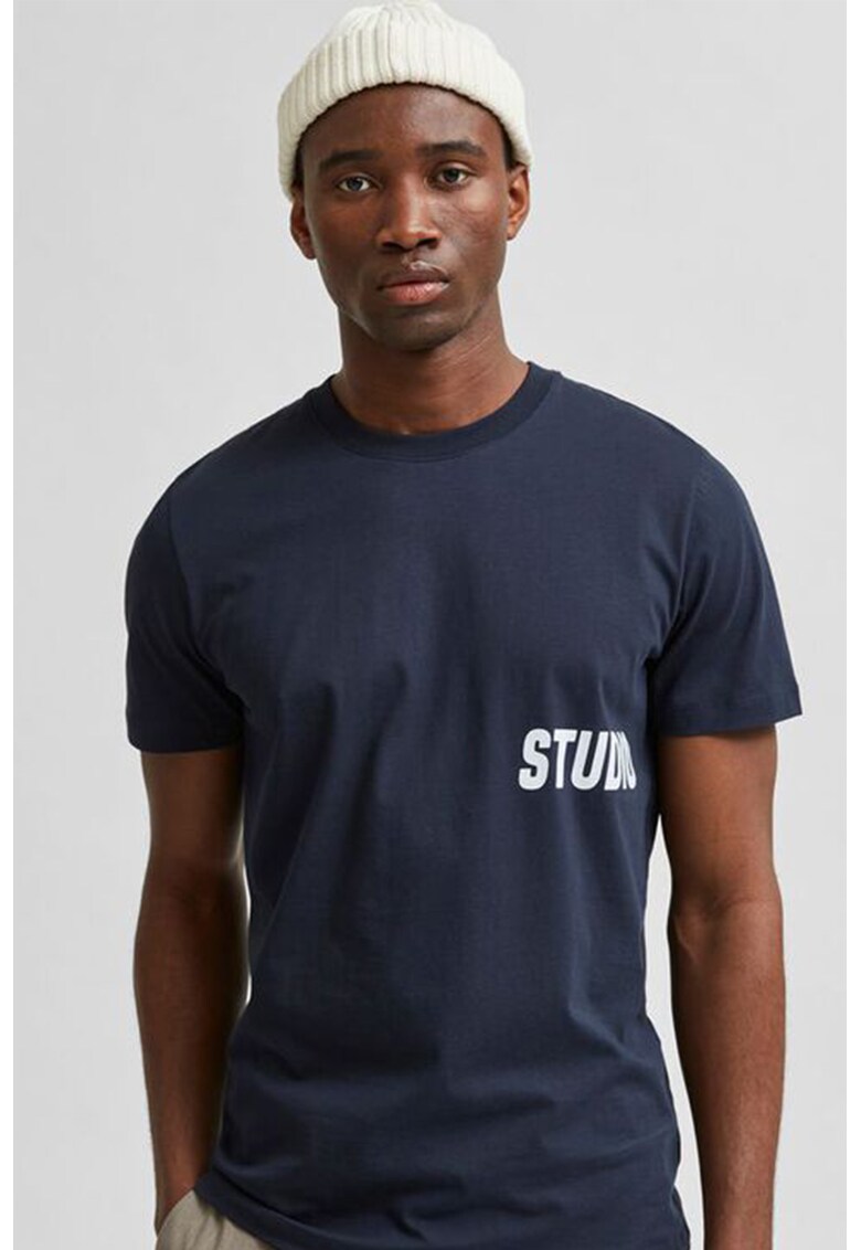 Tricou cu decolteu la baza gatului si imprimeu text Drill