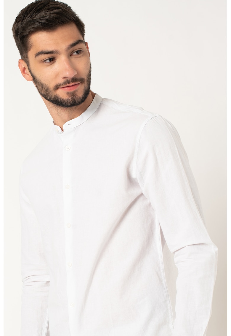 Camasa din amestec de in cu guler Mao Regnew