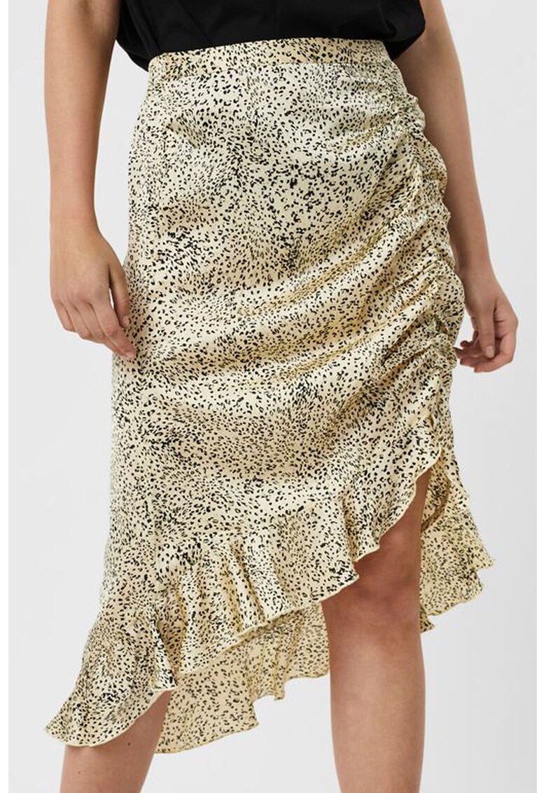 Fusta cu animal print si detaliu plisat