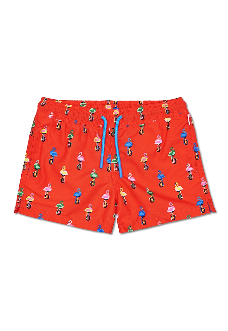 Bermude de baie cu imprimeu flamingo - Verde/Rosu vermillion/Albastru