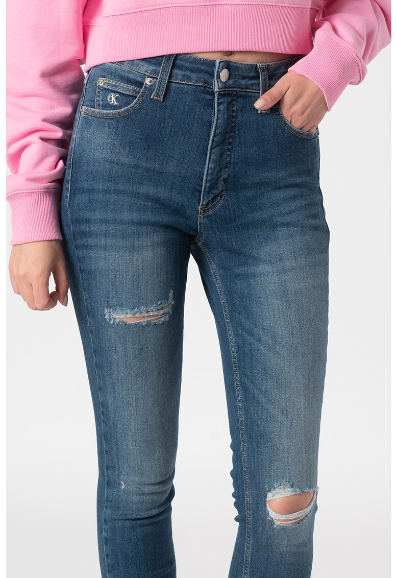 Blugi super skinny cu talie inalta