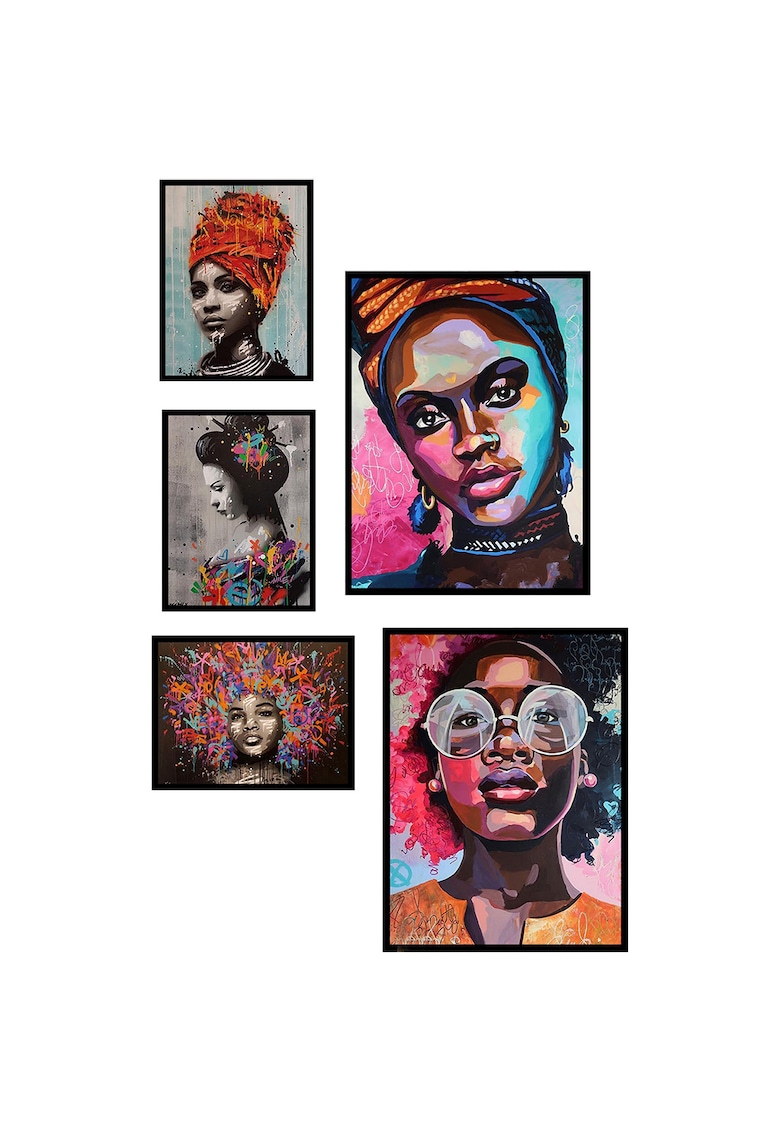 Set 5 tablouri decorative African fashiondays.ro imagine noua gjx.ro