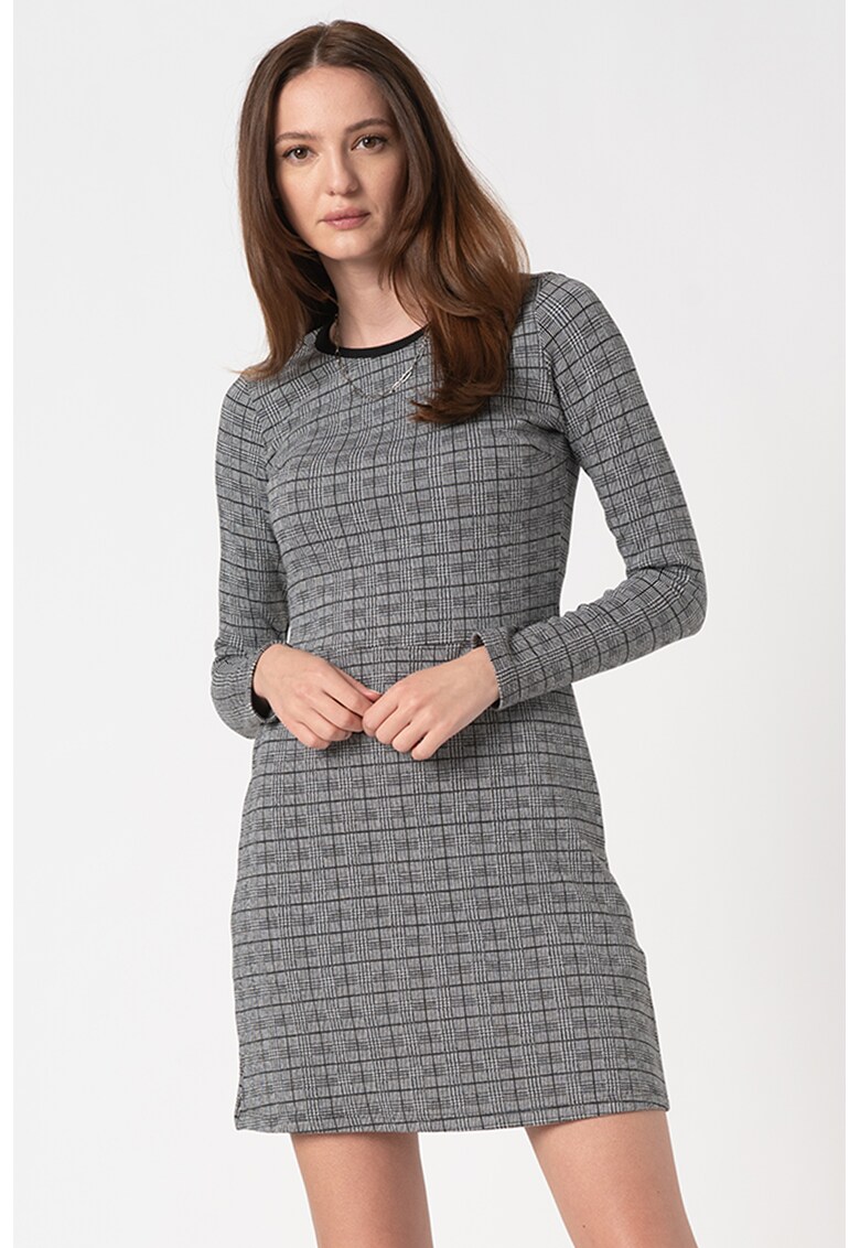 Rochie mini cu croiala A si model micro-houndstooth Masifa