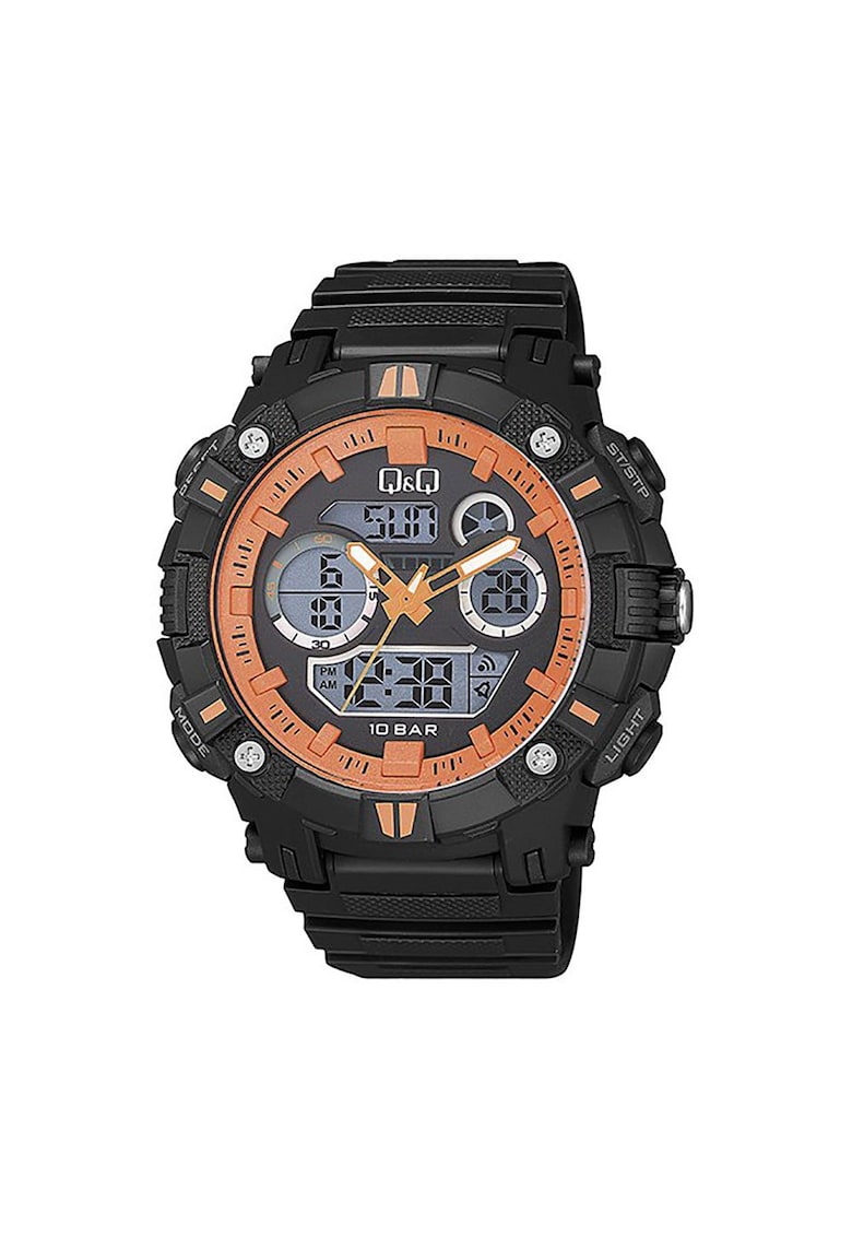 Ceas barbatesc - Hibrid - Plastic - 51 mm - Rezistenta la apa 10 ATM - Negru/Portocaliu