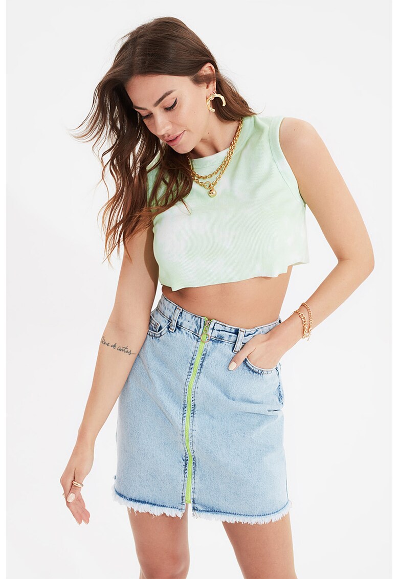 Fusta mini din denim cu fermoar