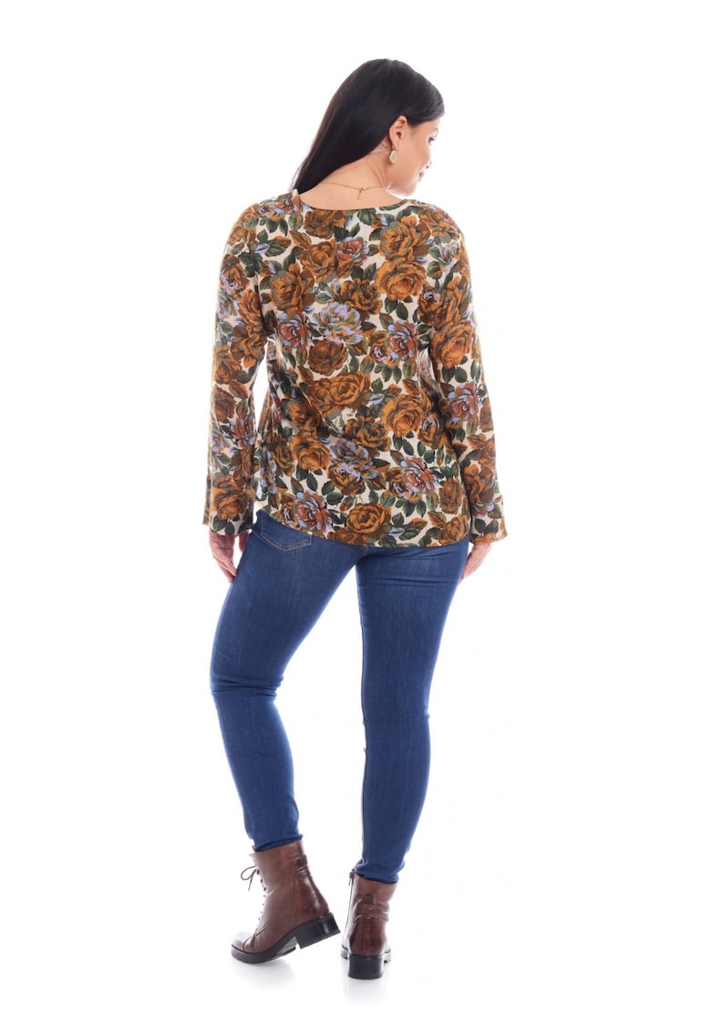 888132646-Bluza Dama Pliu cu Imprimeu Floral Maro