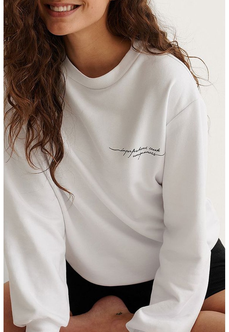 Bluza sport din amestec de bumbac organic cu imprimeu text fashiondays imagine noua