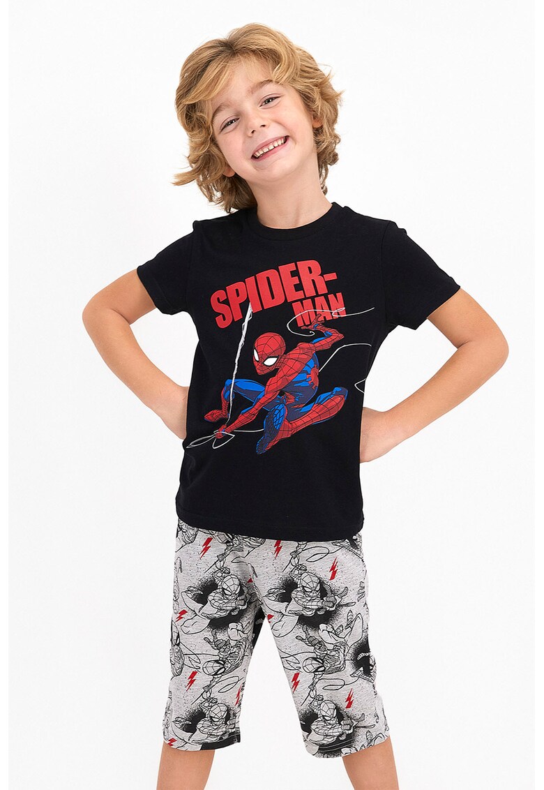 Pijama scurta de jerseu cu imprimeu cu Spiderman