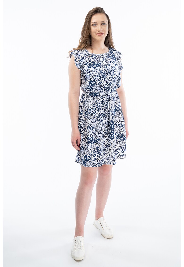 Rochie evazata cu imprimeu floral si talie ajustabila