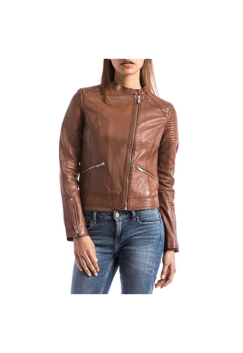 Jacheta biker cu fermoar Din piele - Maro - Maro