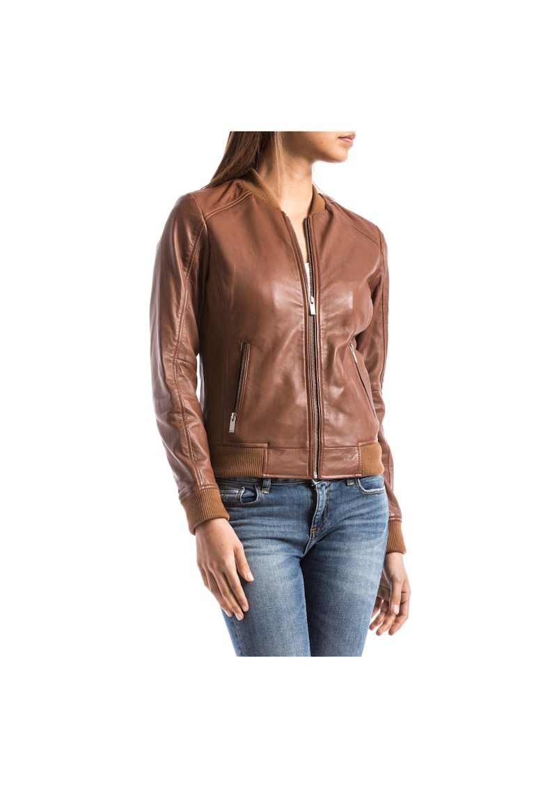 Jacheta bomber Benoue - Piele ecologica - Maro