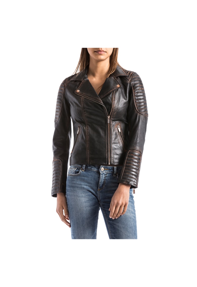 Jacheta biker dama VOLGA - Piele - Maro - Maro