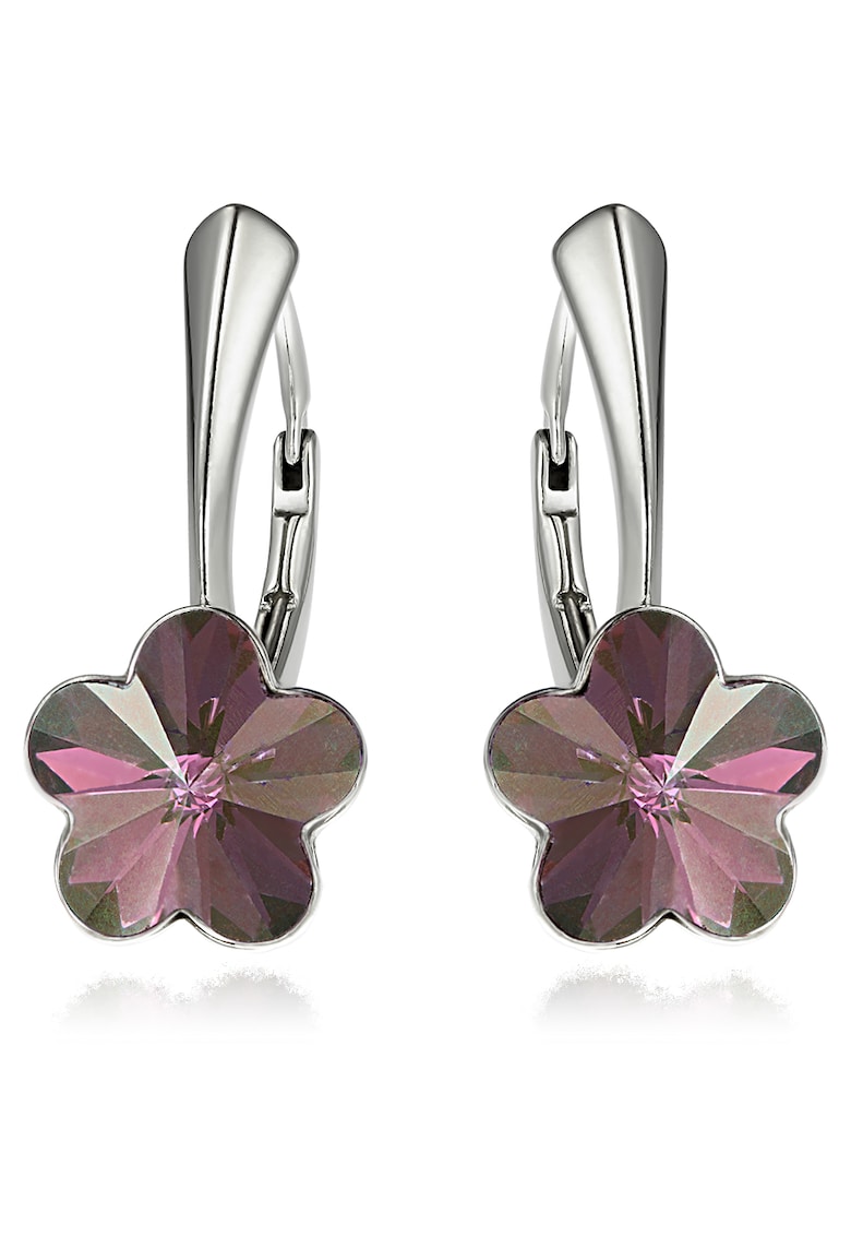 Cercei Argint 925 placat cu rodiu cu cristale Swarovski® Flower - 10mm - Leverback - Mov