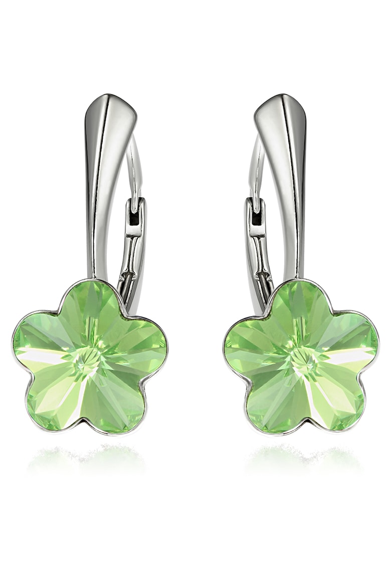 Cercei Argint 925 placat cu rodiu cu cristale Swarovski® Flower - 10mm - Leverback - Verde