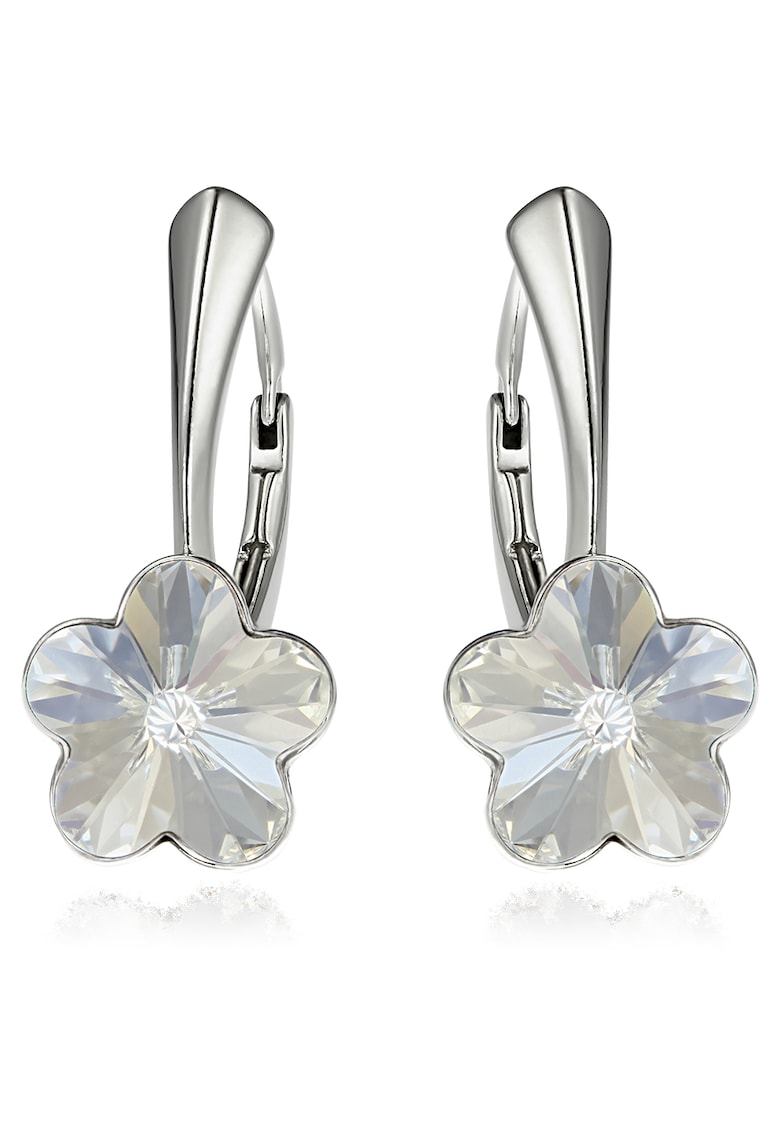 Cercei Argint 925 placat cu rodiu cu cristale Swarovski Swarovski® Flower - 10mm - Crystal Clear - Leverback