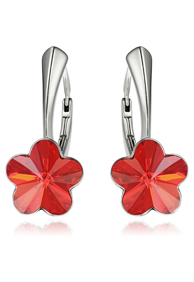 Cercei Argint 925 placat cu rodiu cu cristale Swarovski® Flower - 10mm - Leverback - Rosu