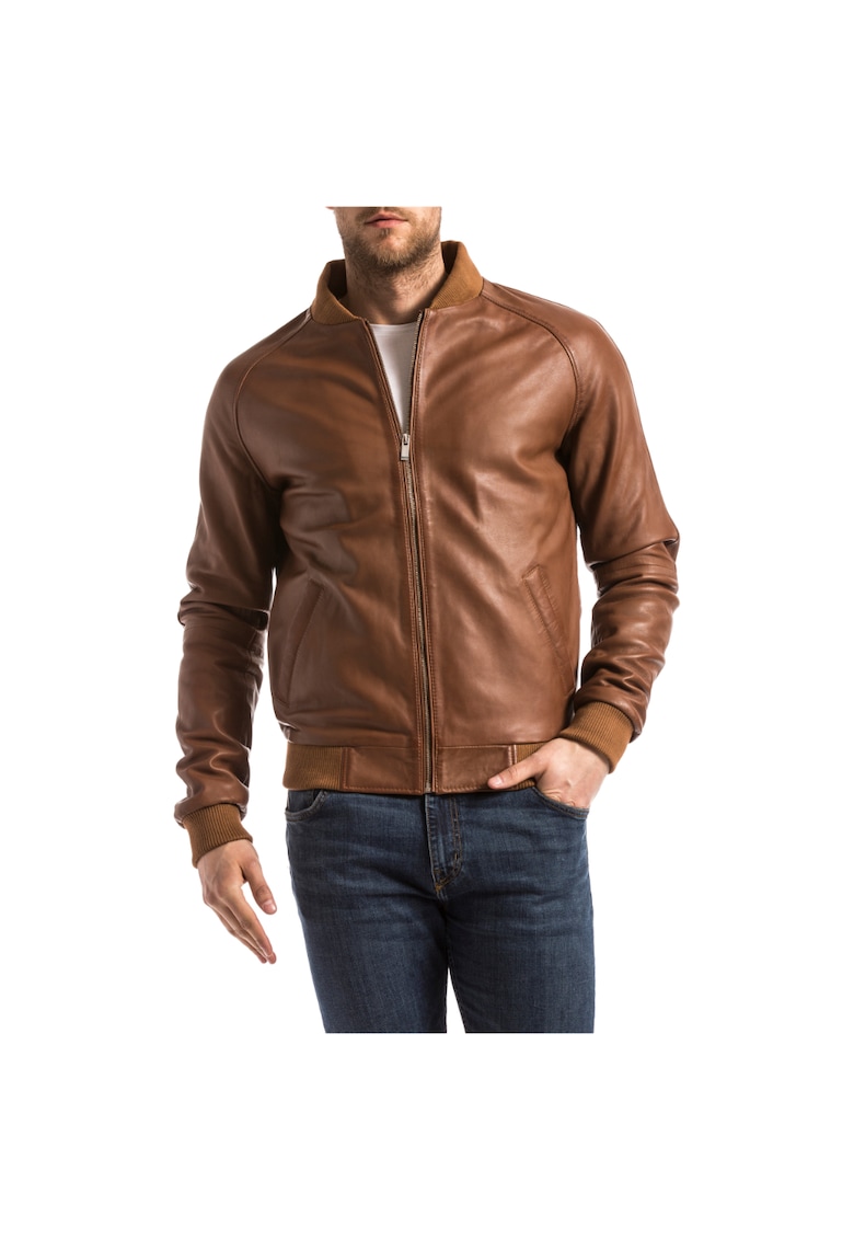 Jacheta biker barbati EZE - Piele - Maro
