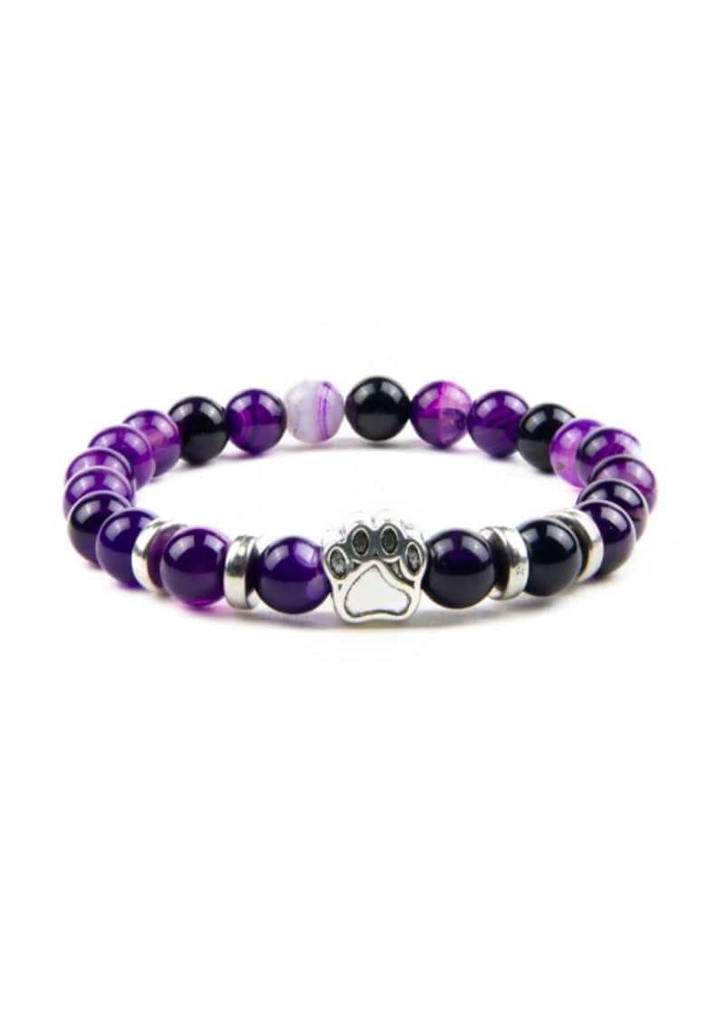 Bratara “PAW” - din pietre naturale de Agata si accesoriu Labuta de Catel - sfere de 8 mm - mov - 17-18