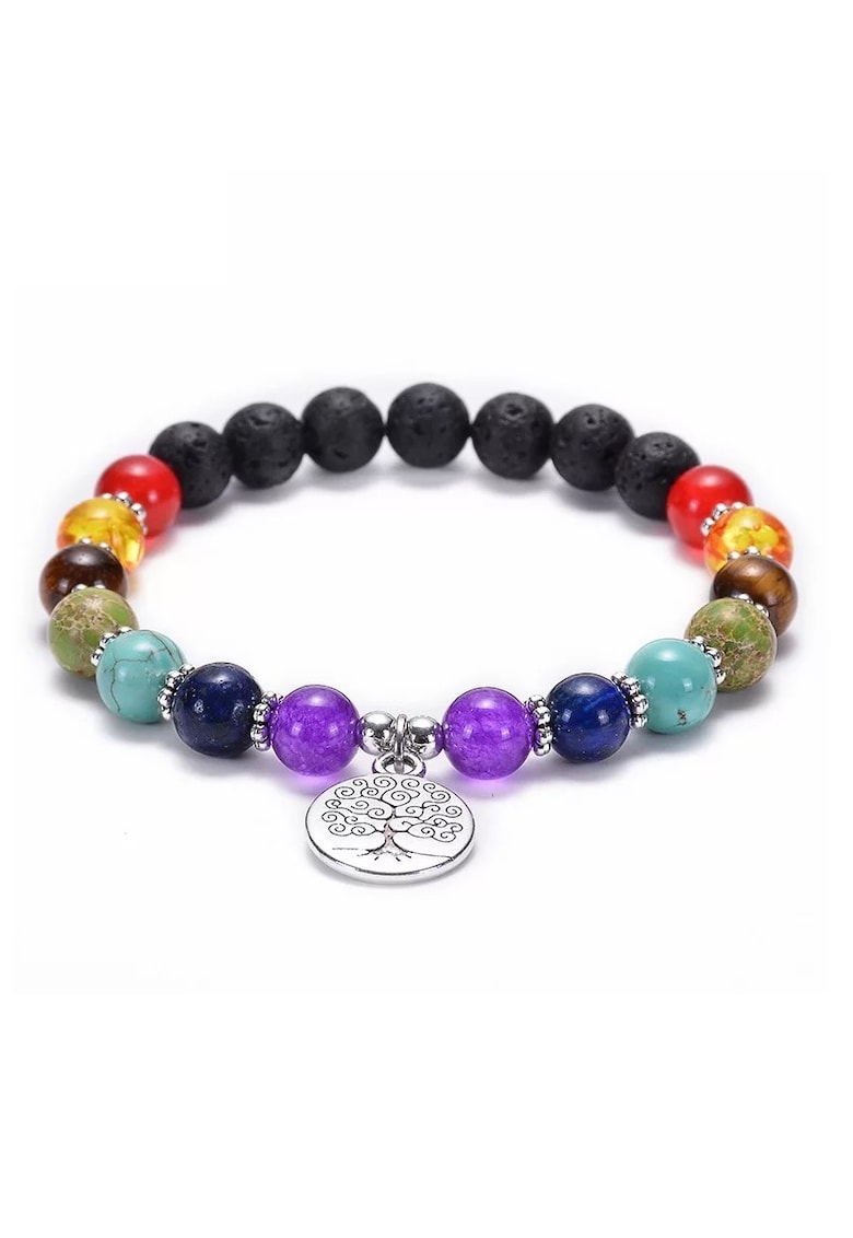 Bratara Aromaterapie ”THALIA” - cu pietre Vulcanice (Din Lava) 7 Chakre Si Accesoriu Copacul Vietii - multicolor - 17-18