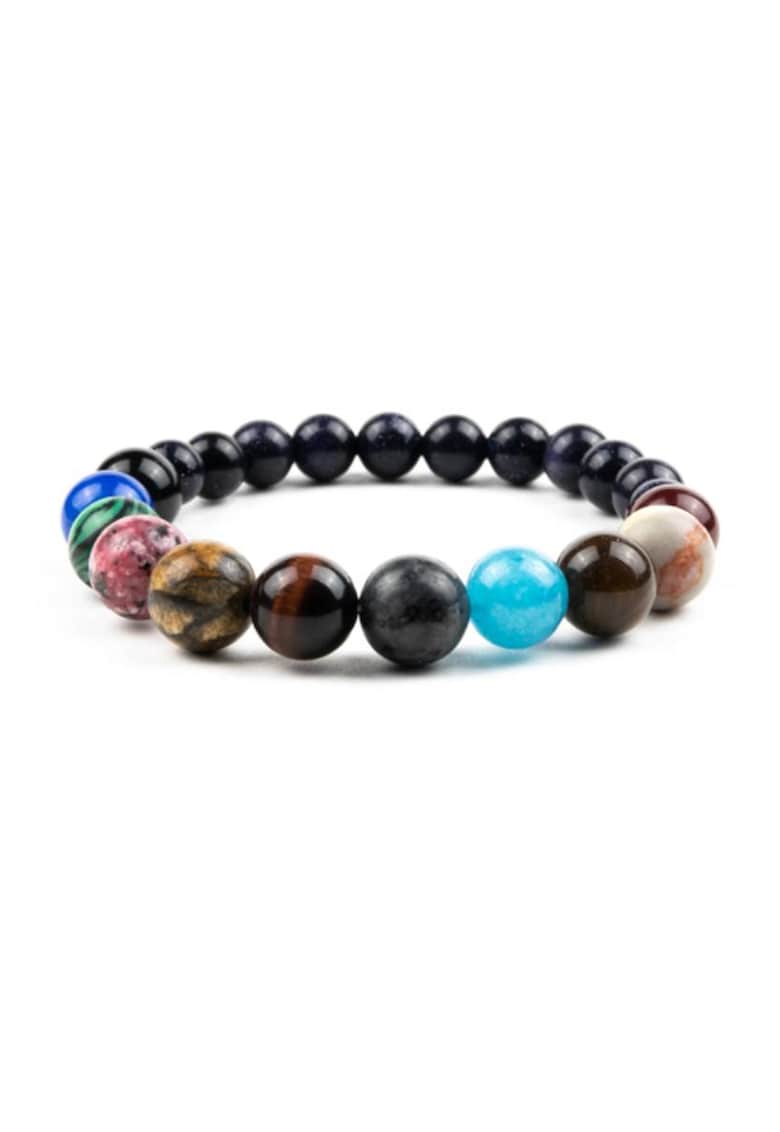 Bratara ”8 PLANETS” - cu margele din pietre naturale semnificand Planetele Galaxiei - multicolor - 17-18