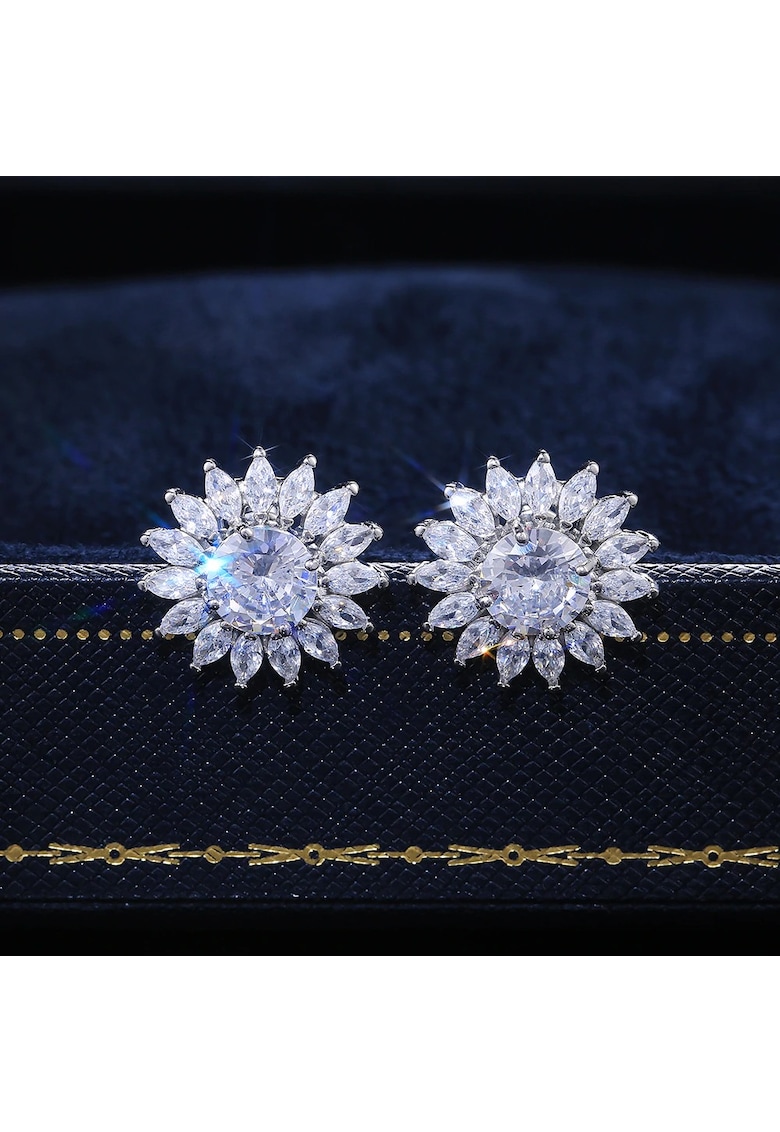 Cercei rotunzi - argintii - cu pietre din zirconiu - Nordis C5 -