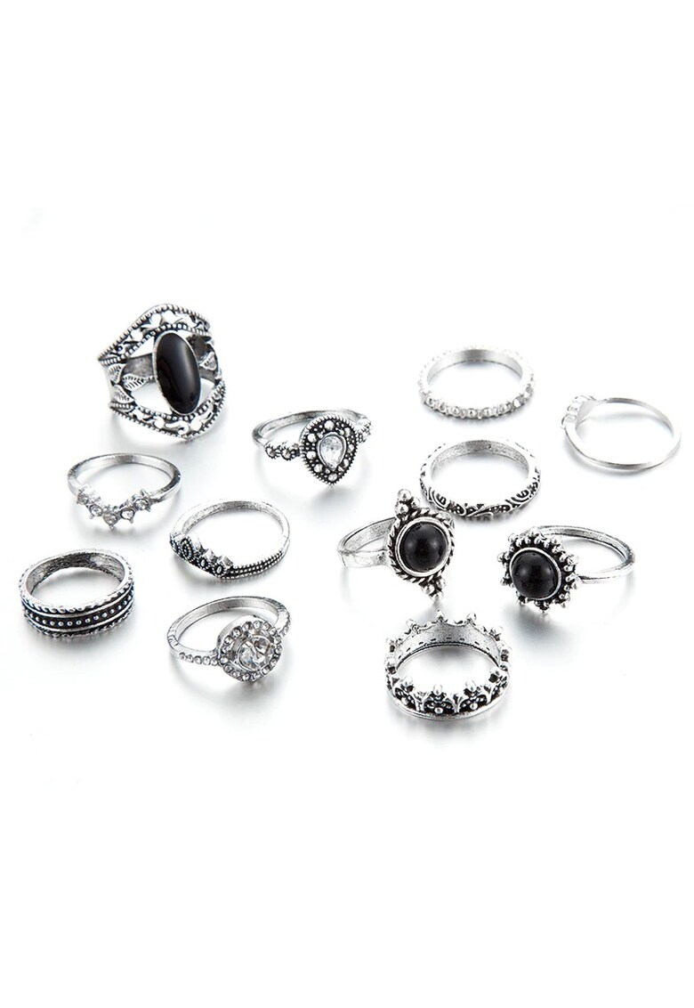 Set 12 Inele - argintii - cu pietre - Taina C6 -