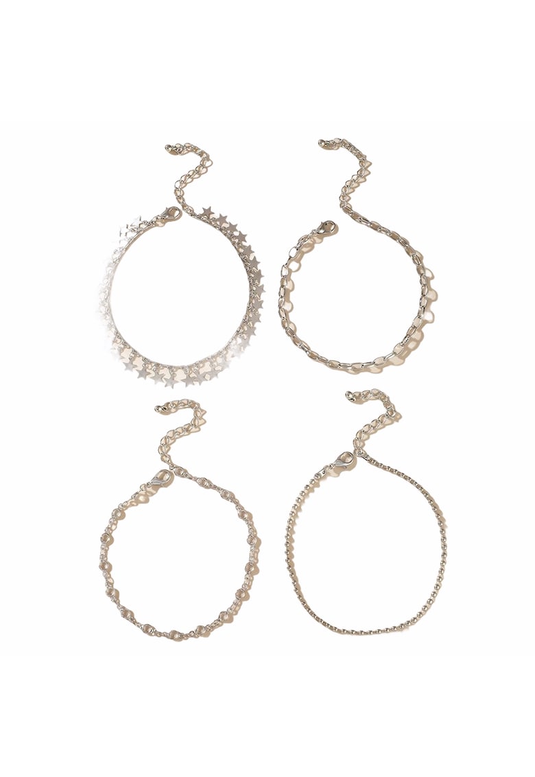 Set 4 bratari de picior - argintii - cu stelute - Talita C3 -