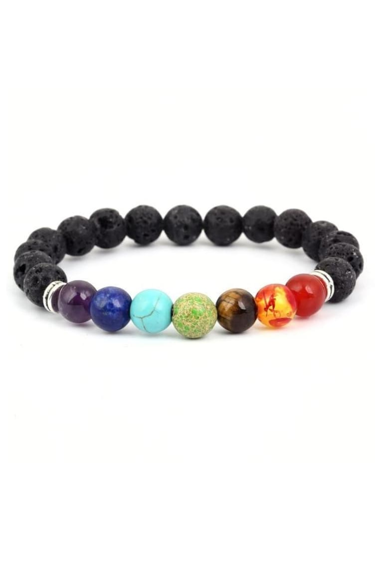 Bratara Difuzor Aromaterapie “Harmony” 7 Chakre - cu pietre de Lava (Vulcanice) - Sfere 8mm - Multicolor