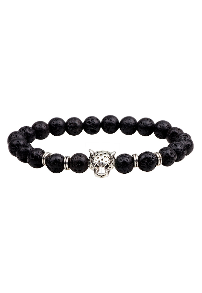 Bratara aromaterapie “LEO” - din pietre de Lava si accesoriu Cap de Leopard - negru - 17-18