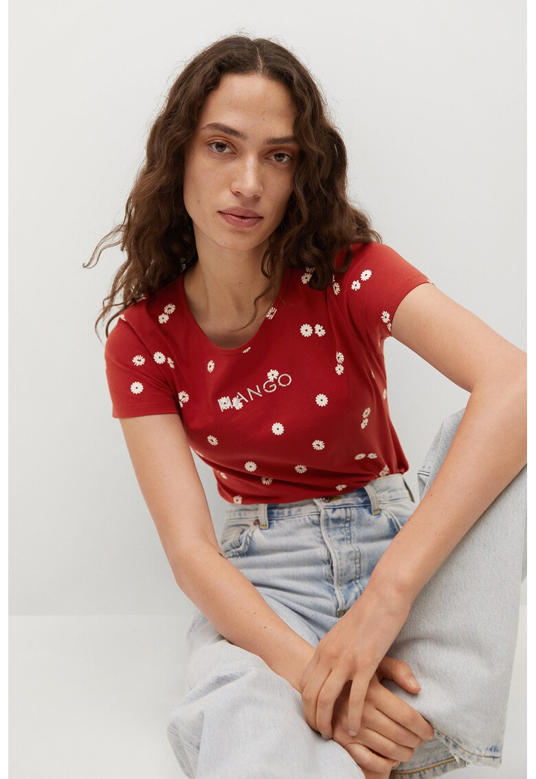 Tricou cu decolteu la baza gatului si logo brodat Mangofi